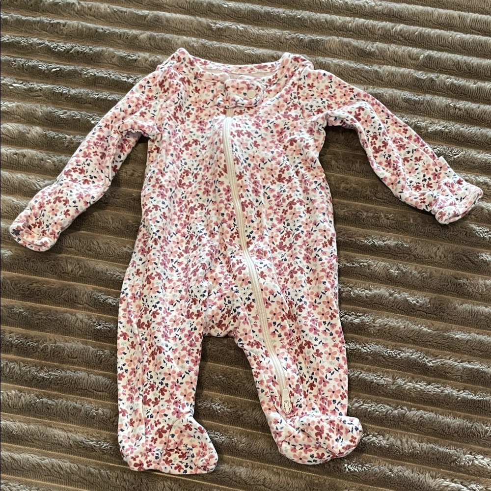 Floral Zip Front Baby One-Piece Footed Pajamas - Pink Floral